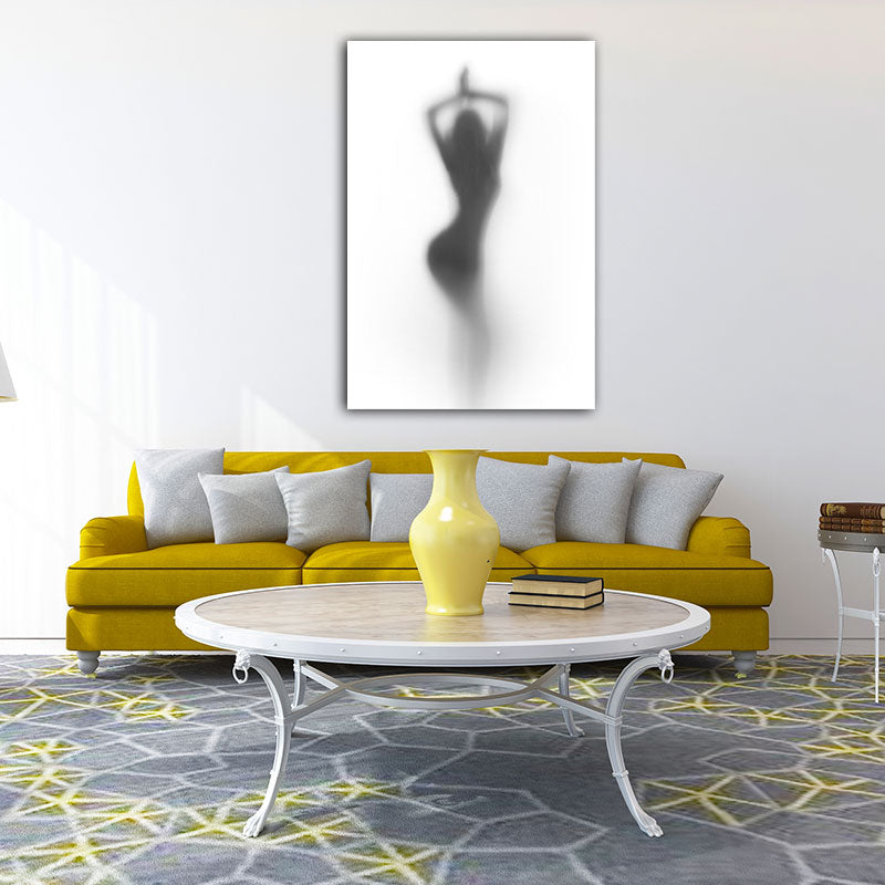 Modern Creative Canvas in Grey Shadow of Sexy Woman on the Frosted Glass Wall Art for Room