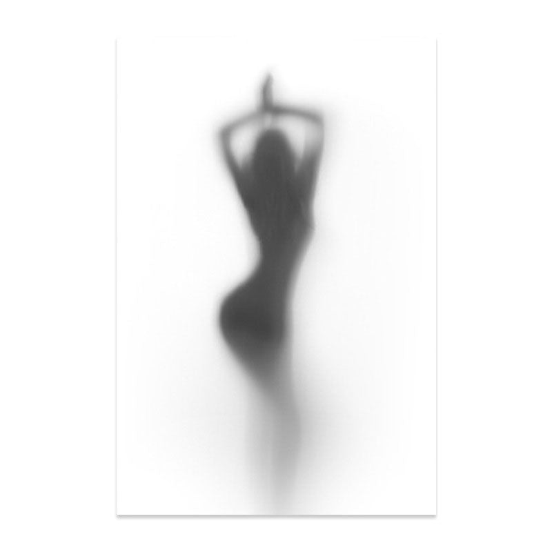 Modern Creative Canvas in Grey Shadow of Sexy Woman on the Frosted Glass Wall Art for Room