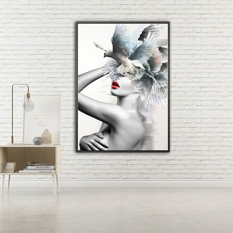 Stylish Modern Lady Wall Decor for Girls Bedroom Figure Print Canvas Art in Soft Color