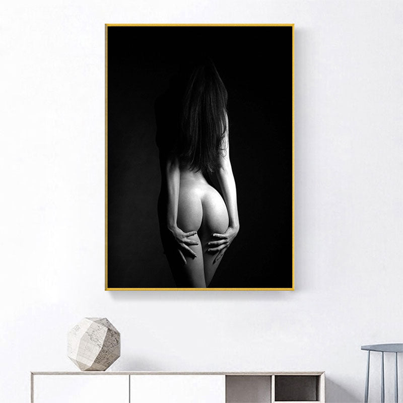 Sexy Back of Woman Canvas Print for Bedroom Figure Photography Wall Art in Black