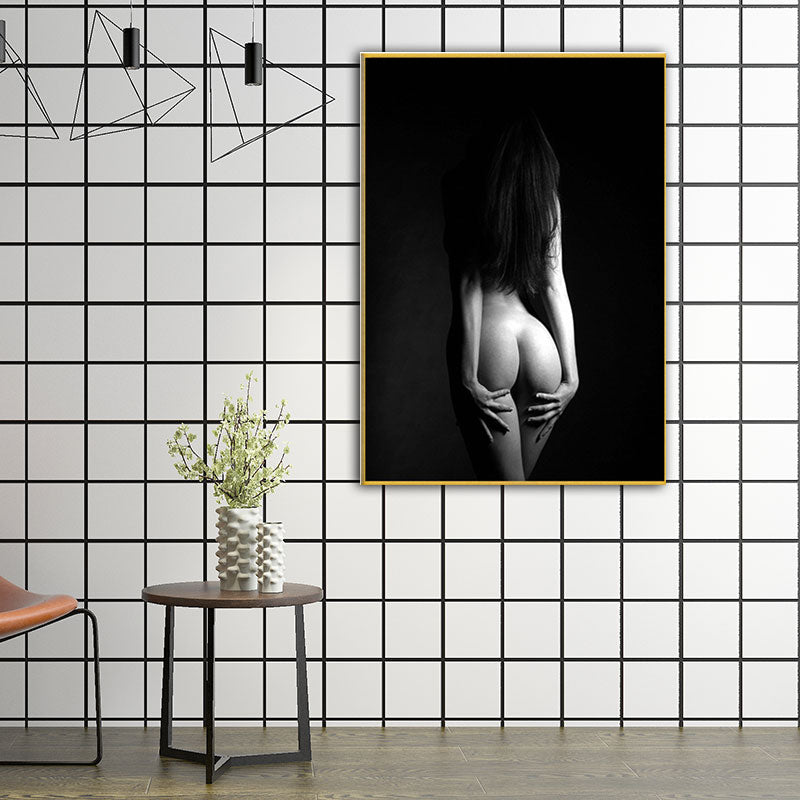 Sexy Back of Woman Canvas Print for Bedroom Figure Photography Wall Art in Black