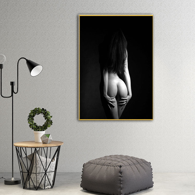 Sexy Back of Woman Canvas Print for Bedroom Figure Photography Wall Art in Black