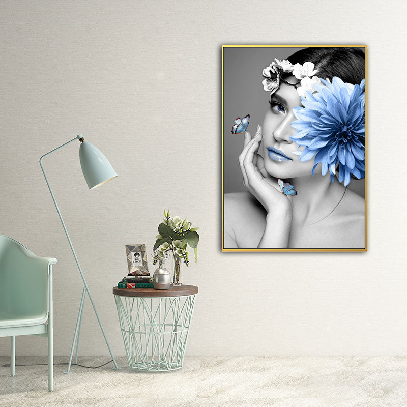 Woman and Flower Wrapped Canvas Pastel Color Modernist Wall Art Decor for Girls Room