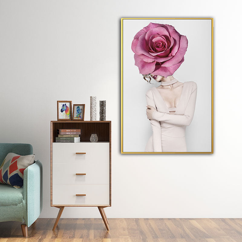 Woman and Flower Wrapped Canvas Pastel Color Modernist Wall Art Decor for Girls Room