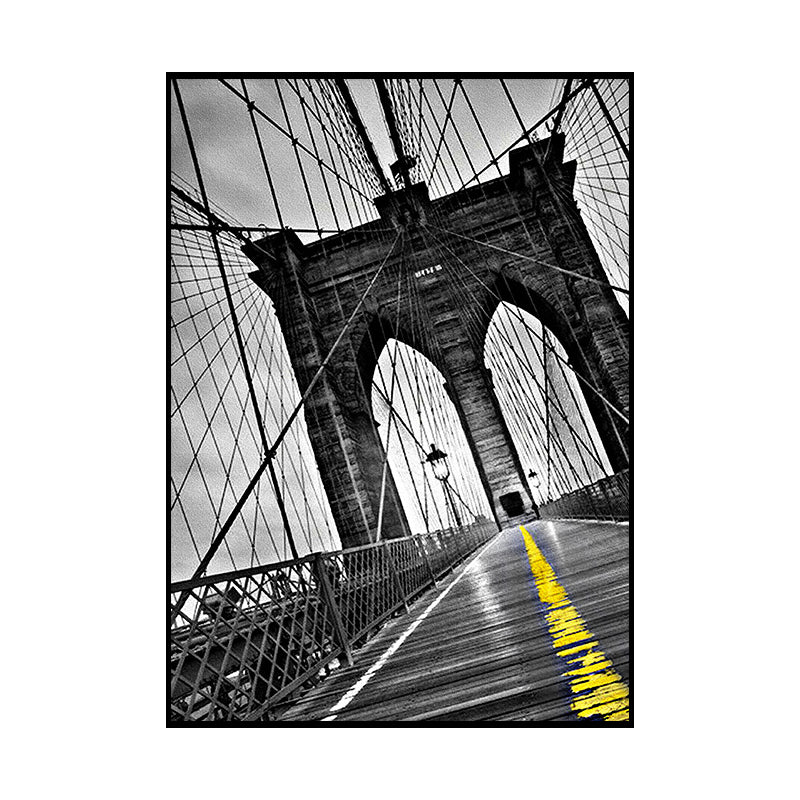 Photographic Bridge Front Canvas Wall Art for Dining Room, Grey and Yellow, Texture