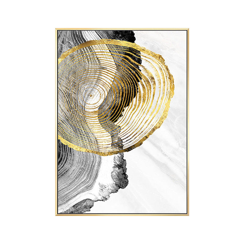 Wood Annual Rings Wall Art in Black and Gold Simplicity Wrapped Canvas for Living Room