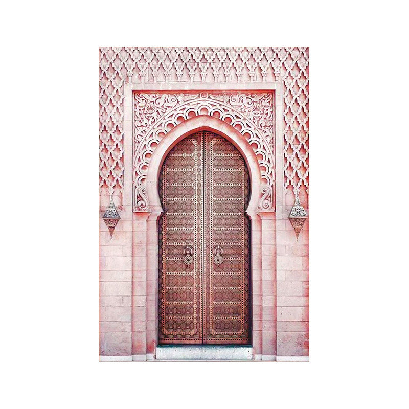 Pink Arched Door Wall Decor Architecture Modernist Textured Canvas Wall Art for Room