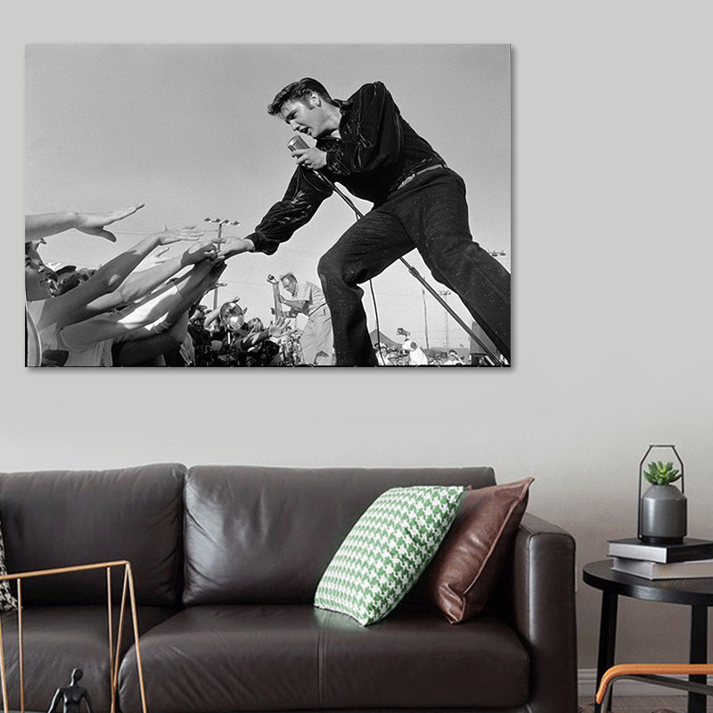 Photographic Elvis Presley Wall Art in Black and White Nostalgic Canvas Print for Home