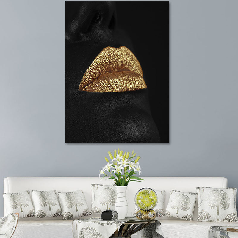 Gold Glam Canvas Wall Art Photographs Woman Face Paints Wall Decor for Living Room