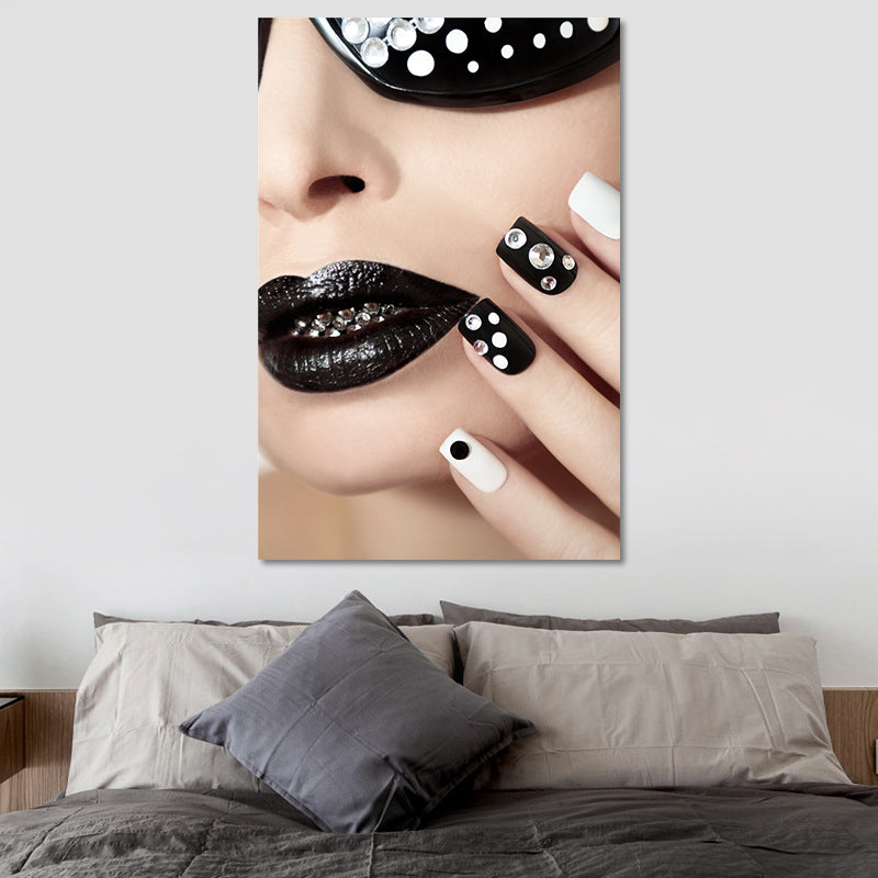 Nail and Makeup Canvas Art Modern Stylish Textured Salon House Wall Decor in Black