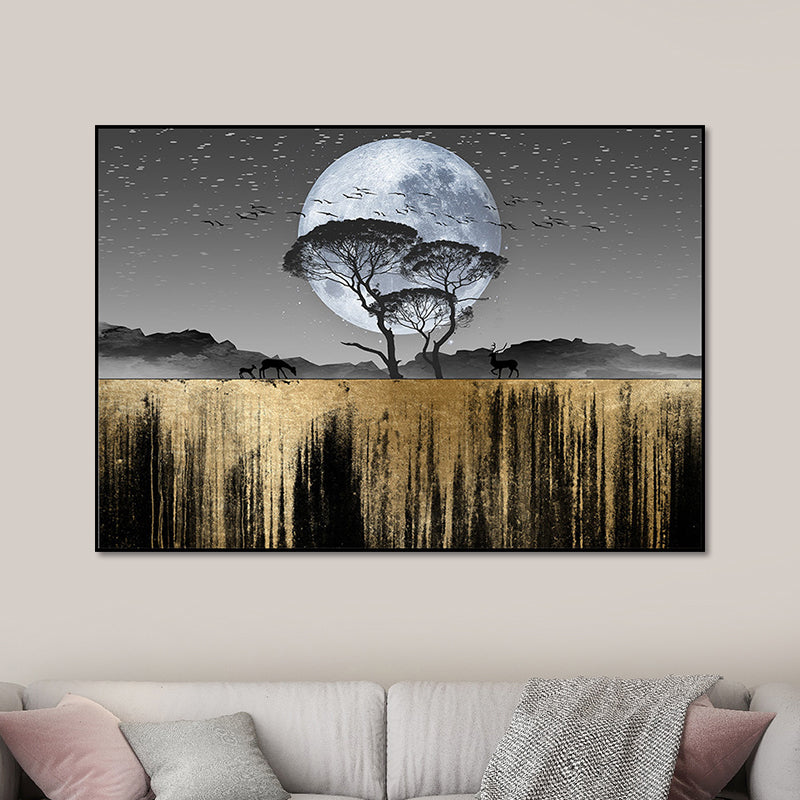 Country Scenery Wall Decor Black Super Moon Night Wilds Landscape Wall Art Print for Home