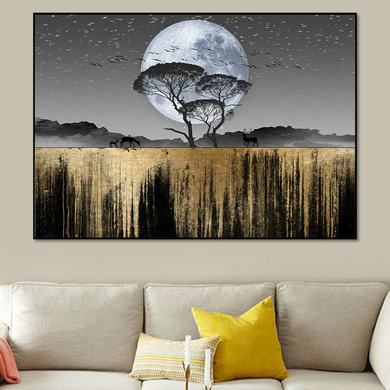 Country Scenery Wall Decor Black Super Moon Night Wilds Landscape Wall Art Print for Home