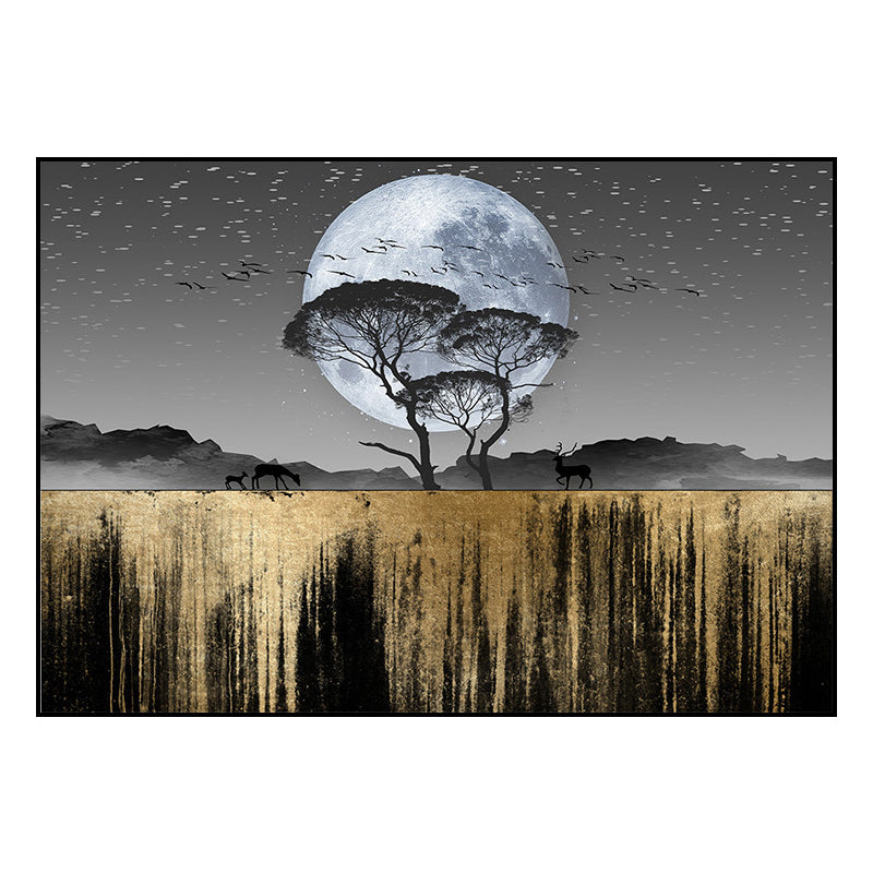 Country Scenery Wall Decor Black Super Moon Night Wilds Landscape Wall Art Print for Home