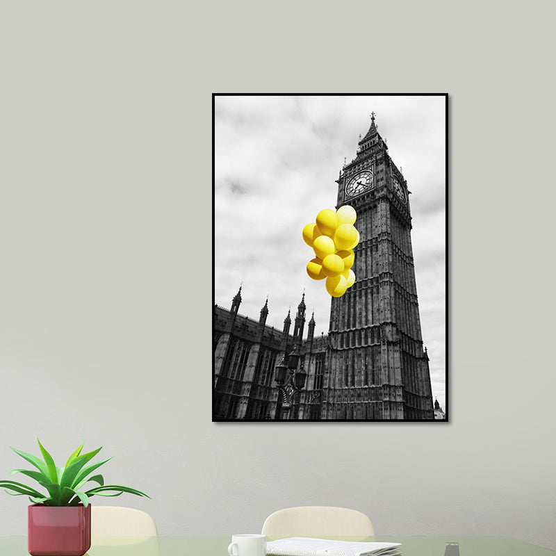 Photo Architecture Wall Art Vintage Textured House Interior Canvas Print in Yellow and Grey