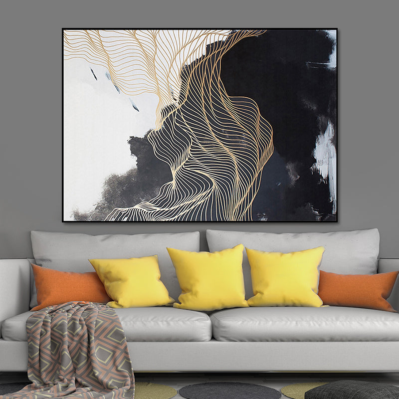 Nordic Abstract Mountain Wall Art Black Textured Surface Canvas Print for Bedroom