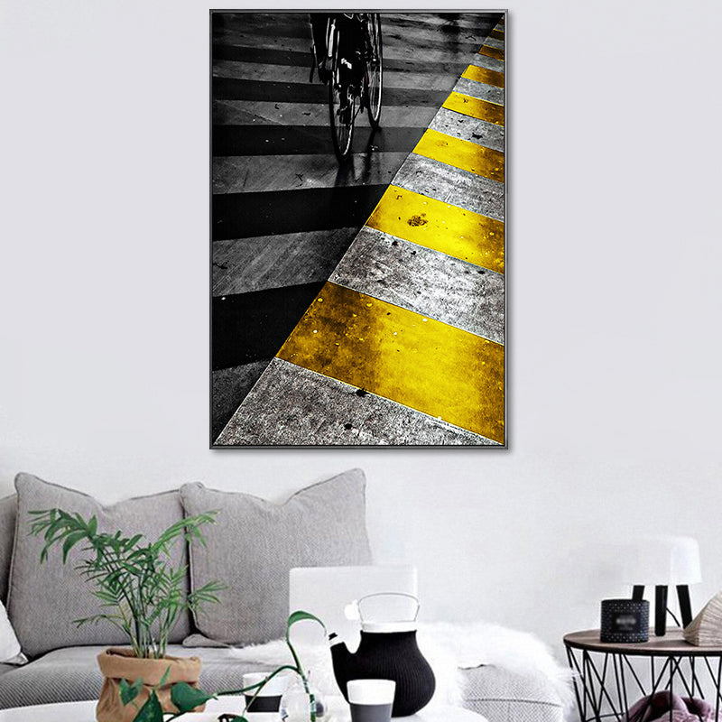 Photographic Print Zebra Crossing Canvas Textured Modern Bedroom Wall Art in Yellow