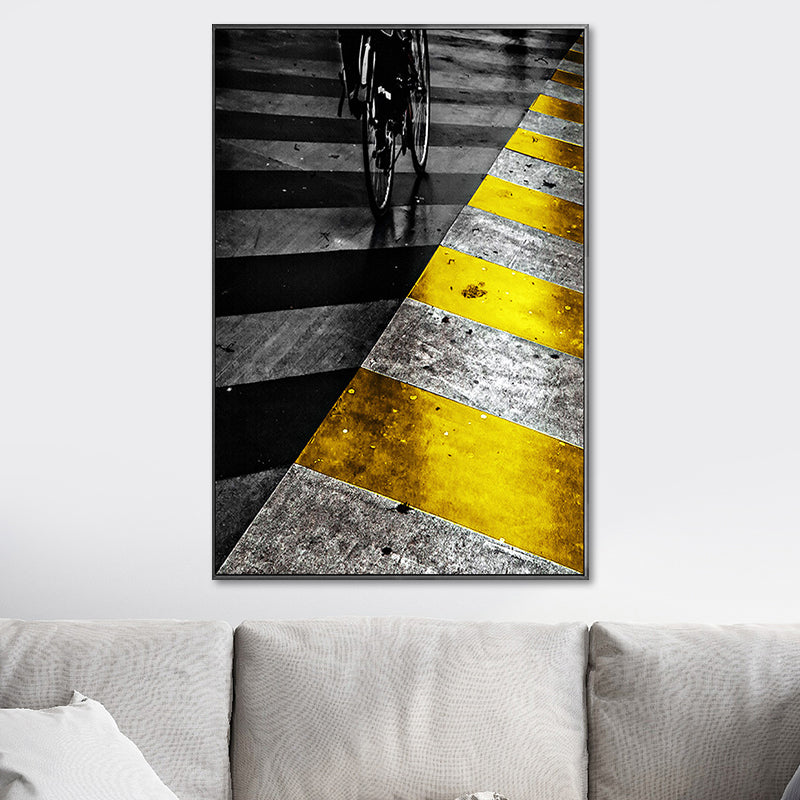 Photographic Print Zebra Crossing Canvas Textured Modern Bedroom Wall Art in Yellow