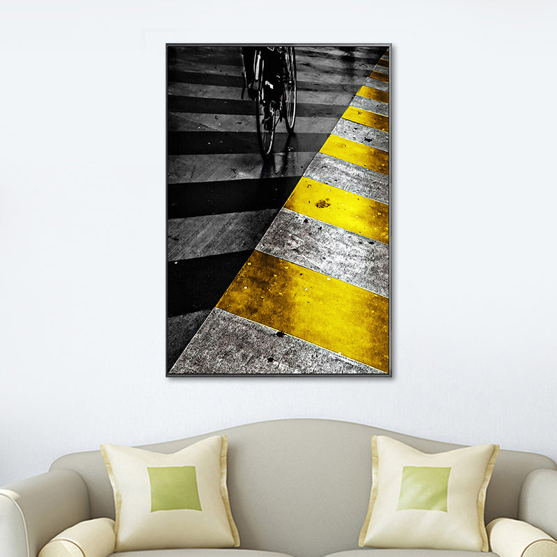 Photographic Print Zebra Crossing Canvas Textured Modern Bedroom Wall Art in Yellow