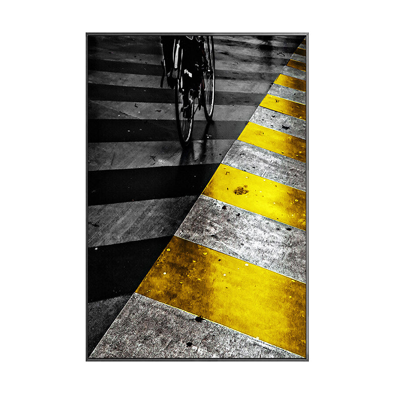 Photographic Print Zebra Crossing Canvas Textured Modern Bedroom Wall Art in Yellow