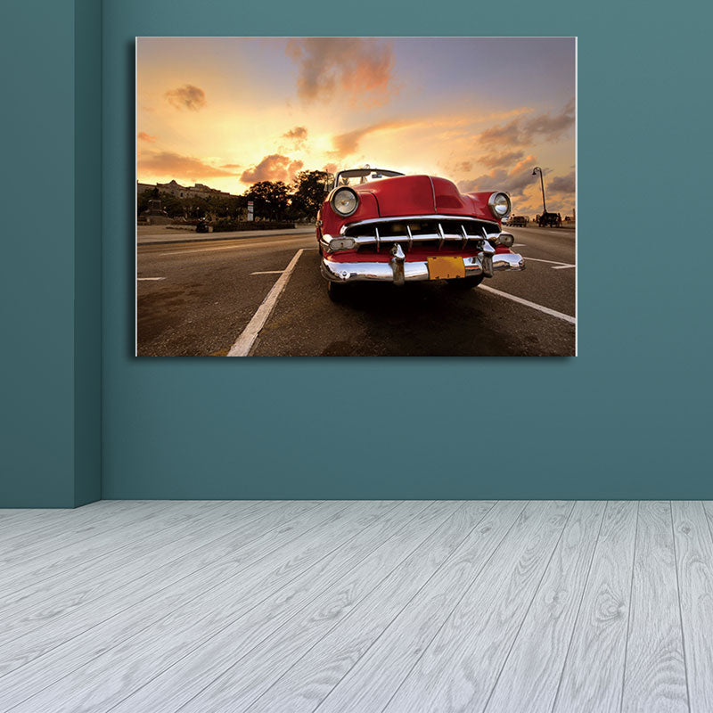 Modernist Photo Classic Car Canvas Print Bright Color Textured Wall Art for Boys Room