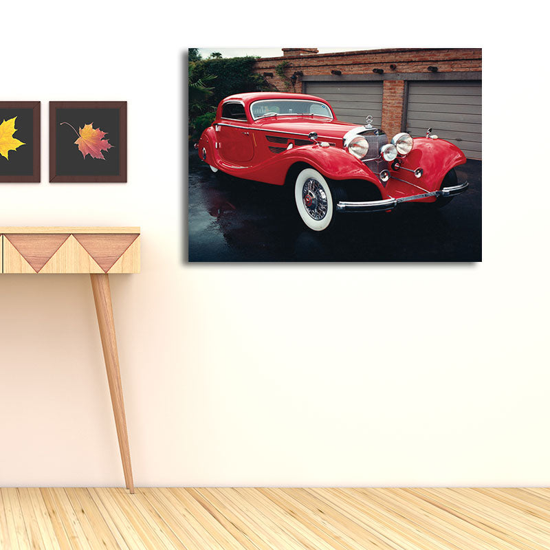 Modernist Photo Classic Car Canvas Print Bright Color Textured Wall Art for Boys Room