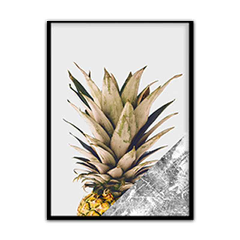 Yellow Pineapple Photographic Art Print Fruit Nordic Textured Canvas for Dining Room