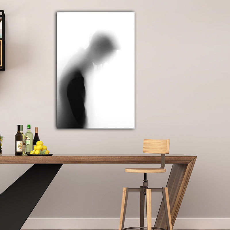 Modern Photographic Figure Wall Art Grey Man Shadow on the Frosted Glass Canvas Print for Home