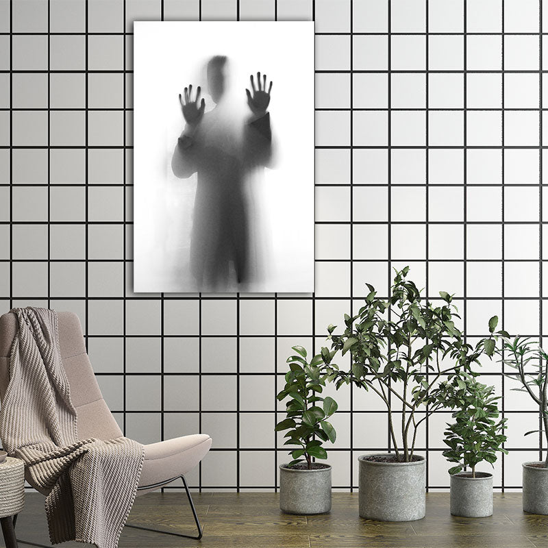 Modern Photographic Figure Wall Art Grey Man Shadow on the Frosted Glass Canvas Print for Home