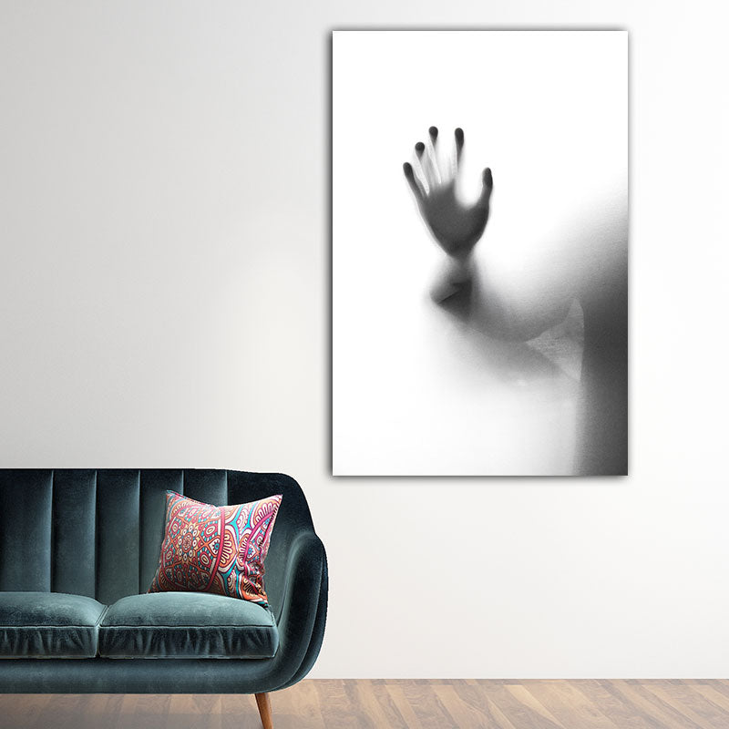 Modern Photographic Figure Wall Art Grey Man Shadow on the Frosted Glass Canvas Print for Home