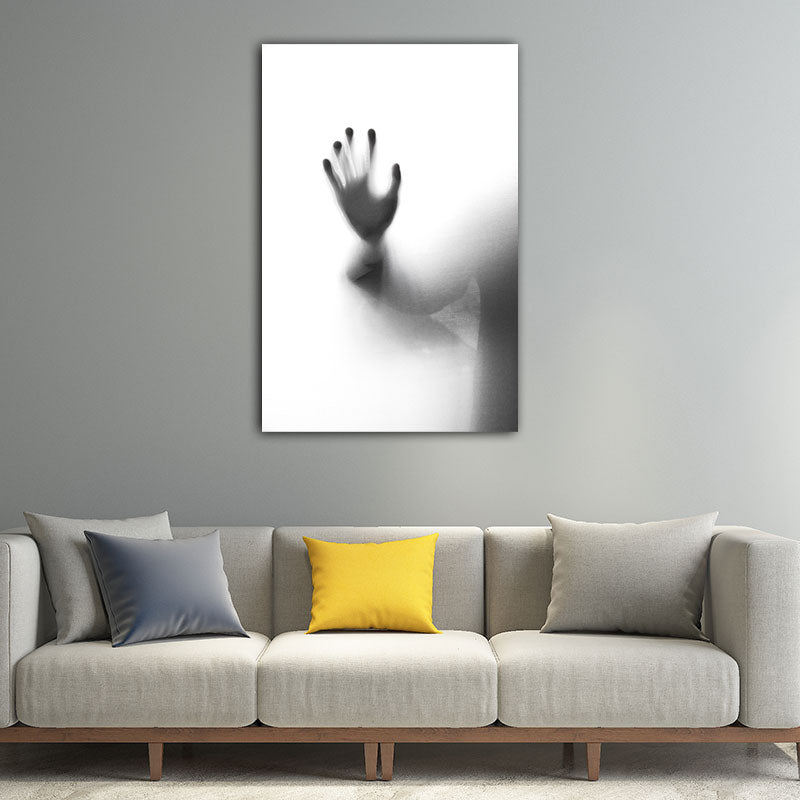 Modern Photographic Figure Wall Art Grey Man Shadow on the Frosted Glass Canvas Print for Home