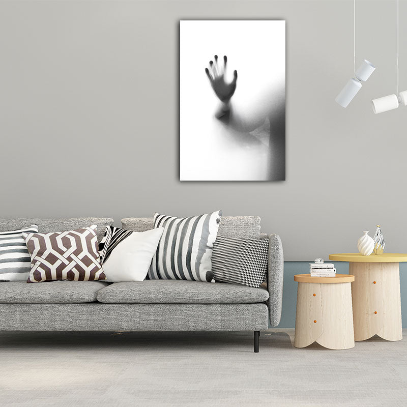 Modern Photographic Figure Wall Art Grey Man Shadow on the Frosted Glass Canvas Print for Home