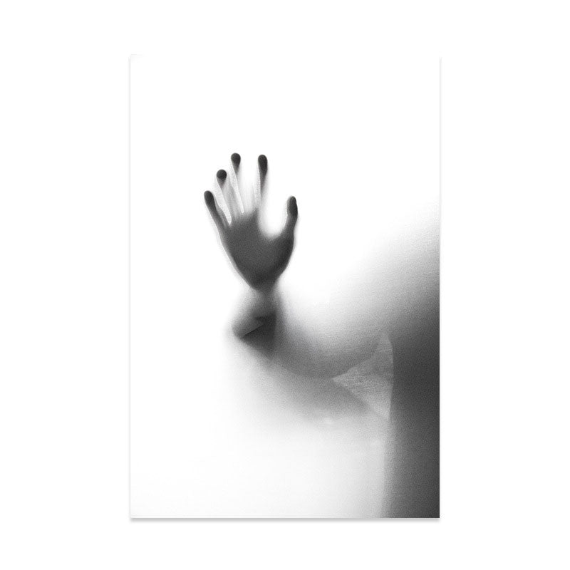 Modern Photographic Figure Wall Art Grey Man Shadow on the Frosted Glass Canvas Print for Home