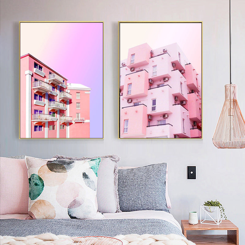 Pink Photo Architecture Canvas Print Textured Contemporary Bedroom Wall Art