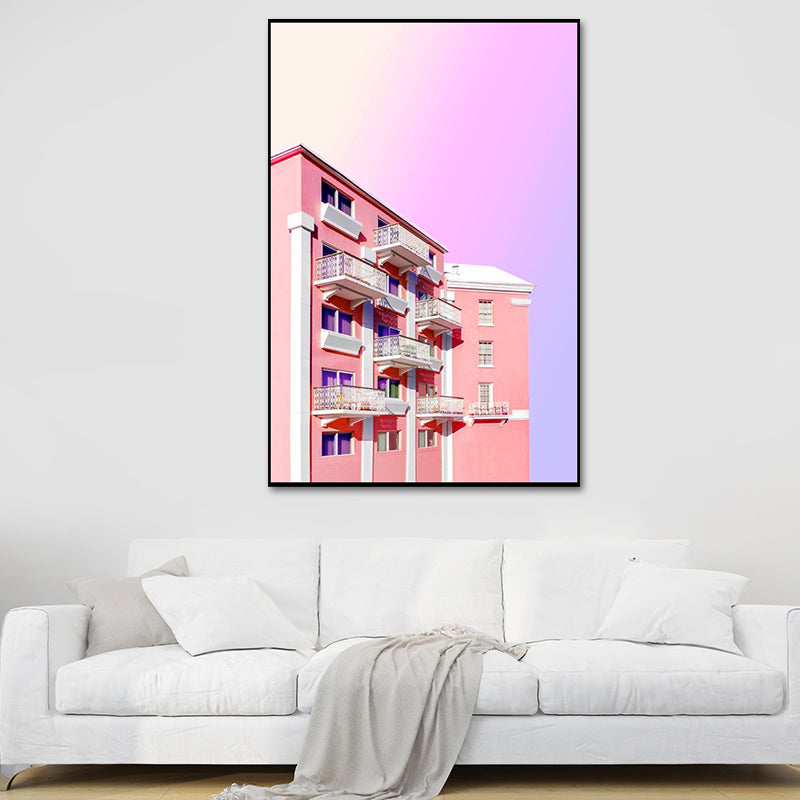 Pink Photo Architecture Canvas Print Textured Contemporary Bedroom Wall Art