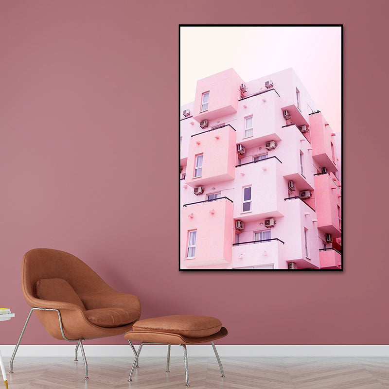 Pink Photo Architecture Canvas Print Textured Contemporary Bedroom Wall Art