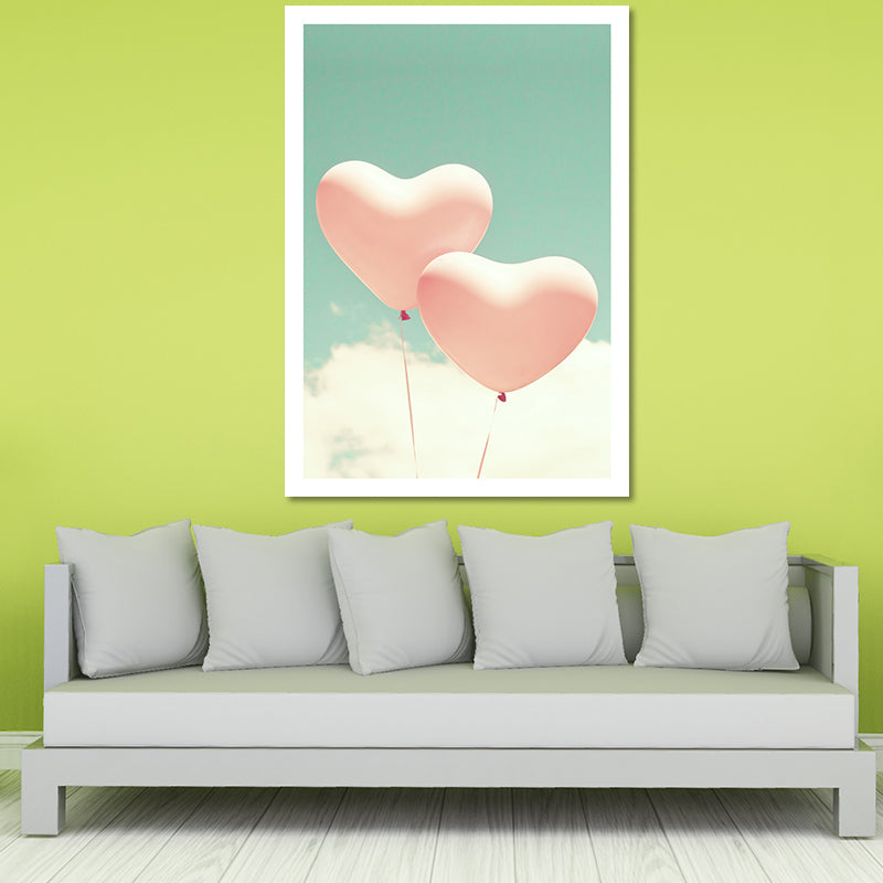 Heart-Shaped Balloons Wall Art Pink and Green Modernist Canvas Print for Girls Room