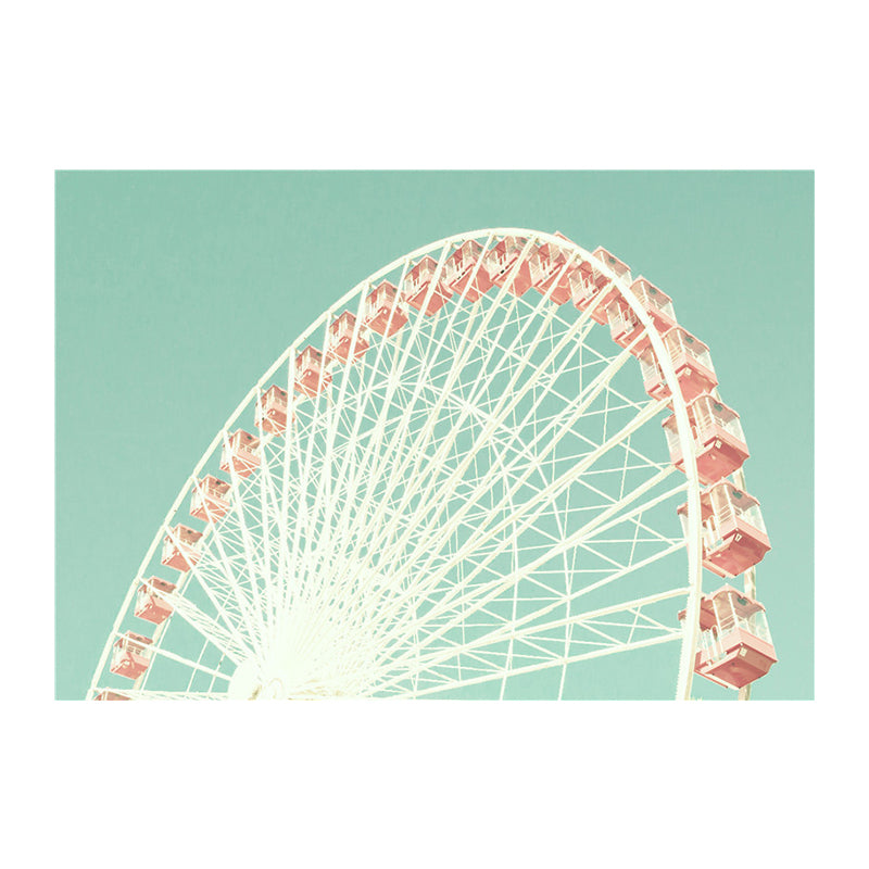 Ferris Wheel Wall Art Print Modern Textured Canvas in Pink on Green for Kids Room