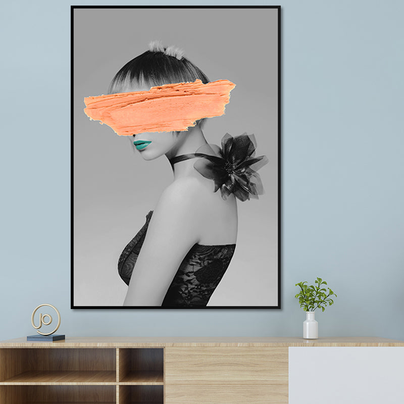 Glam Model Figure Canvas Print Dark Color Textured Wall Art Decor for Girls Room