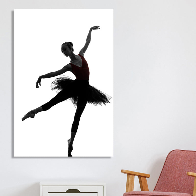 Black Ballerina Silhouette Wall Art Dance Vintage Textured Canvas Print for Girls Room