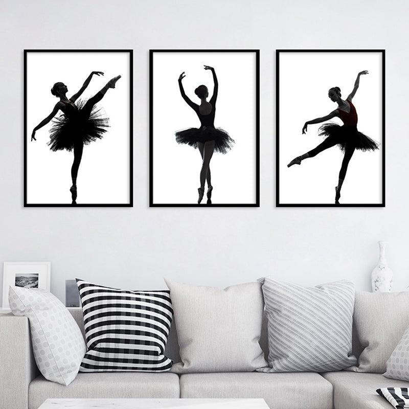 Black Ballerina Silhouette Wall Art Dance Vintage Textured Canvas Print for Girls Room