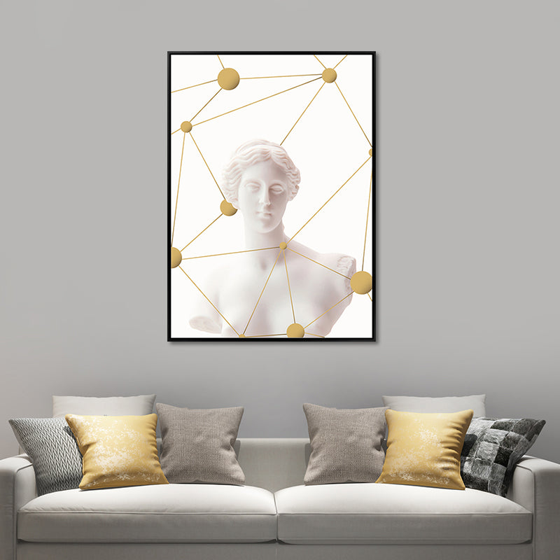 Modern Geometric and Statue Canvas Art White Living Room Wall Decor, Textured Surface