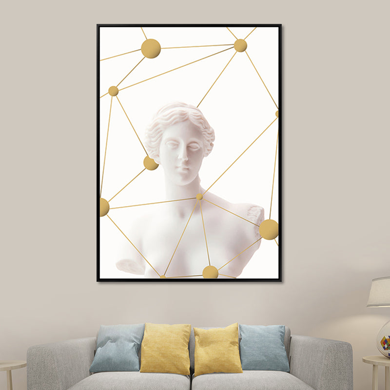 Modern Geometric and Statue Canvas Art White Living Room Wall Decor, Textured Surface