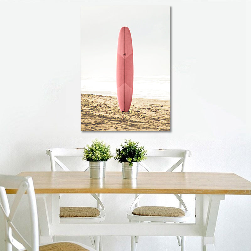 Pink Sea Surfboard Canvas Print Textured Surface Tropical House Interior Wall Art Decor