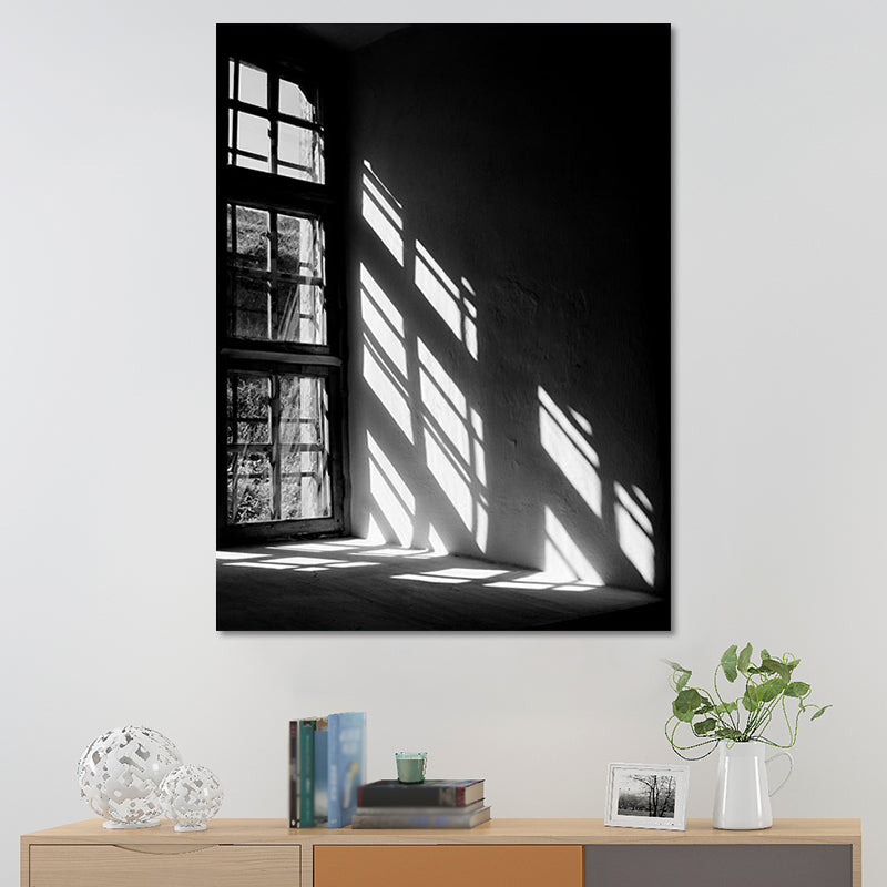 Photographic Modern Canvas Wall Art with Evening Sun Shines Through Window Scenery, Black