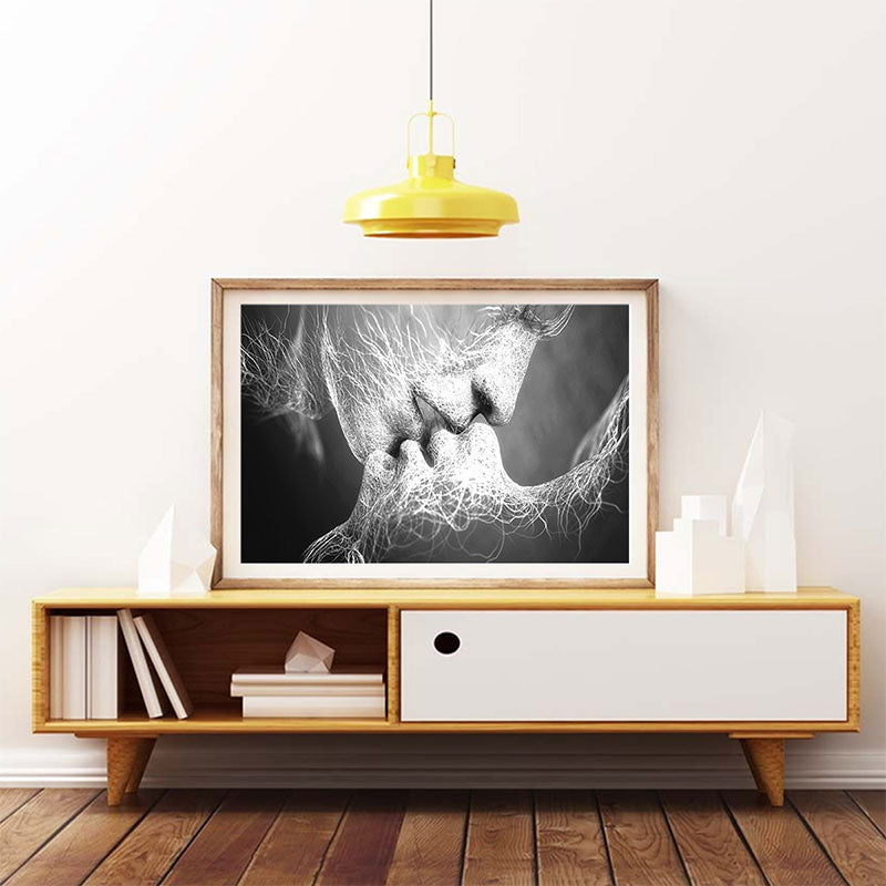 Romantic Kissing Figure Pattern Painting for Living Room Character Wall Art Print