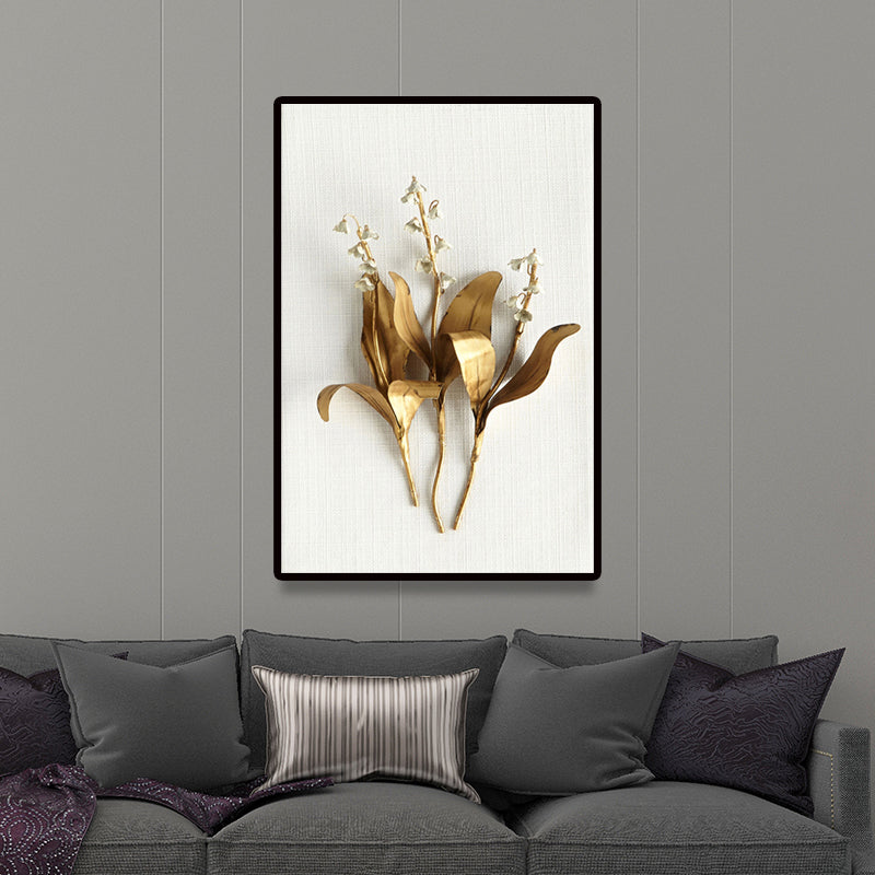 Photography Flower Bouquet Canvas Wall Art for Living Room, Gold and White, Texture