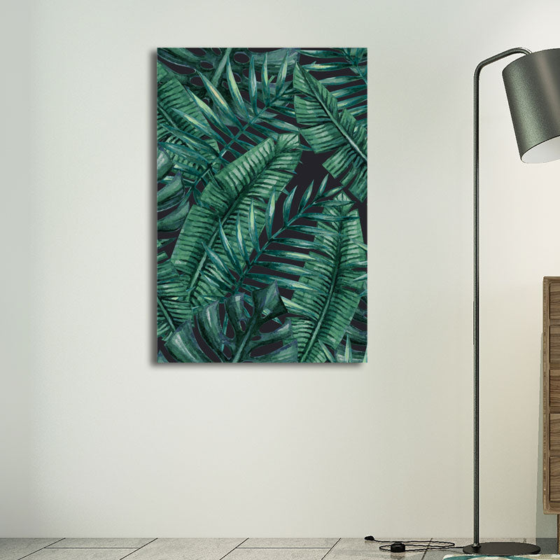 Green Palm Leaves Art Print Textured Surface Nordic Style Living Room Wall Decor