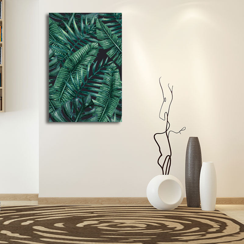 Green Palm Leaves Art Print Textured Surface Nordic Style Living Room Wall Decor