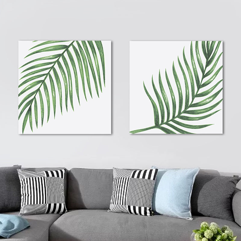 Farmhouse Wall Art Set in Green Leaf Branch Painting Canvas Print for Family Room