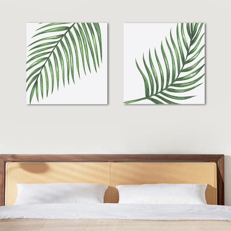 Farmhouse Wall Art Set in Green Leaf Branch Painting Canvas Print for Family Room